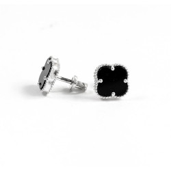 Серебряные Пусеты Van Cleef с ониксом Серебряные Пусеты Van Cleef с ониксом