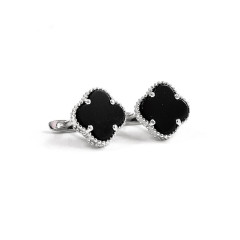 Срібні Сережки Van Cleef конюшина з Оніксом