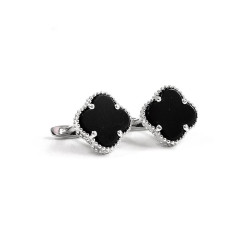 Серебряные Серьги Van Cleef клевер с ониксом Серебряные Серьги Van Cleef клевер с ониксом