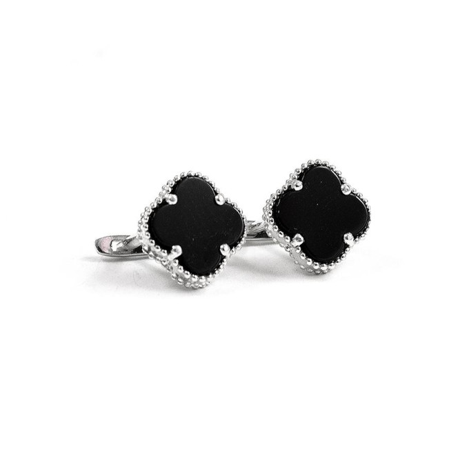 Срібні Сережки Van Cleef конюшина з Оніксом Срібні Сережки Van Cleef конюшина з Оніксом