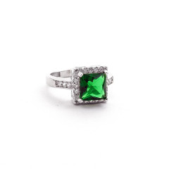 Серебряное Кольцо с зеленым квадратным фианитом