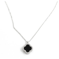 Серебряное Колье клевер Van Cleef с Ониксом Серебряное Колье клевер Van Cleef с Ониксом