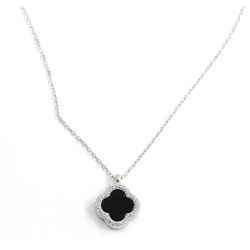 Серебряное Колье клевер Van Cleef с Ониксом