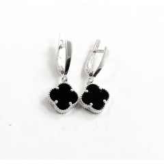 Срібні Сережки конюшина Van Cleef з Оніксом
