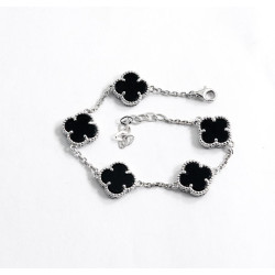 Серебряный браслет Van Cleef с ониксом 5 клеверов