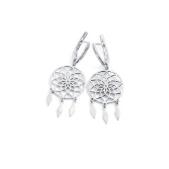 Сережки с оберегом ловец снов из серебра
