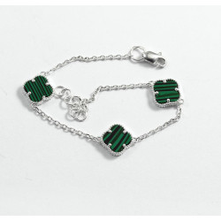 Серебряный Браслет Van Cleef с малахитом