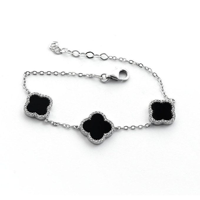Срібний Браслет Van Cleef з оніксом Срібний Браслет Van Cleef з оніксом