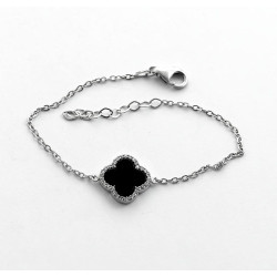 Серебряный Браслет Клевер Van Cleef с ониксом
