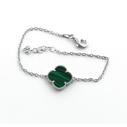 Серебряный Браслет Клевер Van Cleef с малахитом