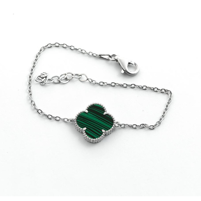 Срібний Браслет конюшина Van Cleef з малахітом Срібний Браслет конюшина Van Cleef з малахітом