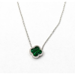 Серебряное Колье клевер Van Cleef с малахитом