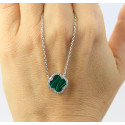 Срібне Намисто Конюшина Van Cleef з малахітом