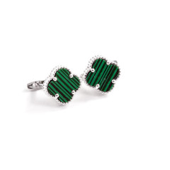 Срібні Сережки Van Cleef конюшина з малахітом