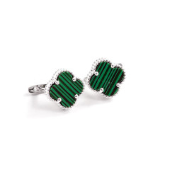 Серебряные Серьги Van Cleef клевер с малахитом Серебряные Серьги Van Cleef клевер с малахитом