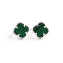 Срібні Сережки Van Cleef конюшина з малахітом Срібні Сережки Van Cleef конюшина з малахітом