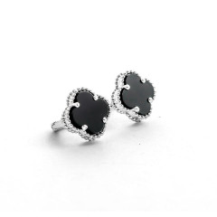 Срібні Сережки Van Cleef з Оніксом