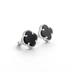 Серебряные Серьги Van Cleef с ониксом