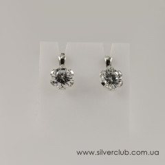 Серьги с круглым камнем из серебра  
